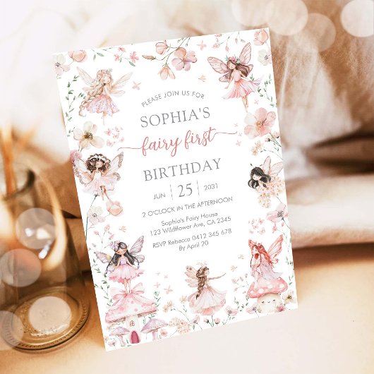 ワイルドフラワーフェアリー 1歳の誕生日 招待状