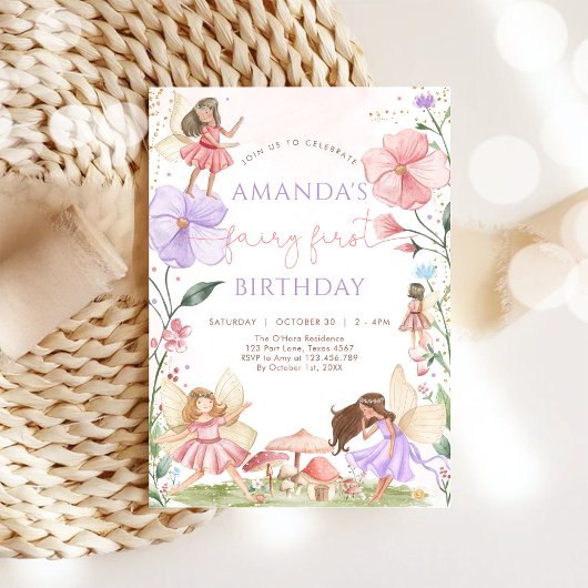 ワイルドフラワーフェアリー 1歳の誕生日 招待状