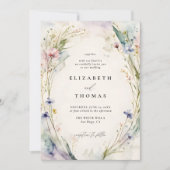 ワイルドフラワーフェテロマンエレガントベージュ色結婚ズ 招待状 (正面)