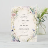 ワイルドフラワーフェテロマンエレガントベージュ色結婚ズ 招待状 (スタンド正面)
