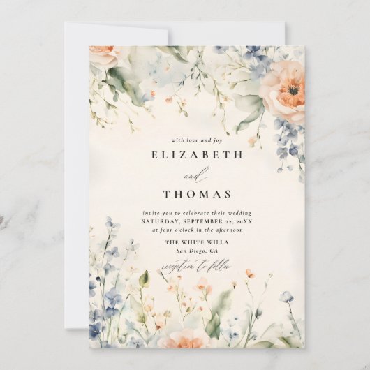 ワイルドフラワーフェテロマンチックエレガント秋の結婚式 招待状 (正面)