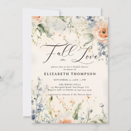 ワイルドフラワーフェテロマンティック秋ラブブライダルシャワー 招待状 (正面)