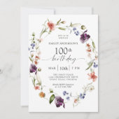 ワイルドフラワーフェミニンフローラ100th誕生日パーティー 招待状 (正面)