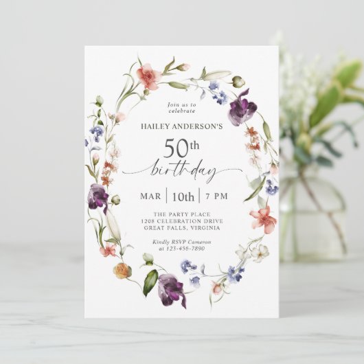 ワイルドフラワーフェミニンフローラ50th誕生日パーティー 招待状 (スタンド正面)