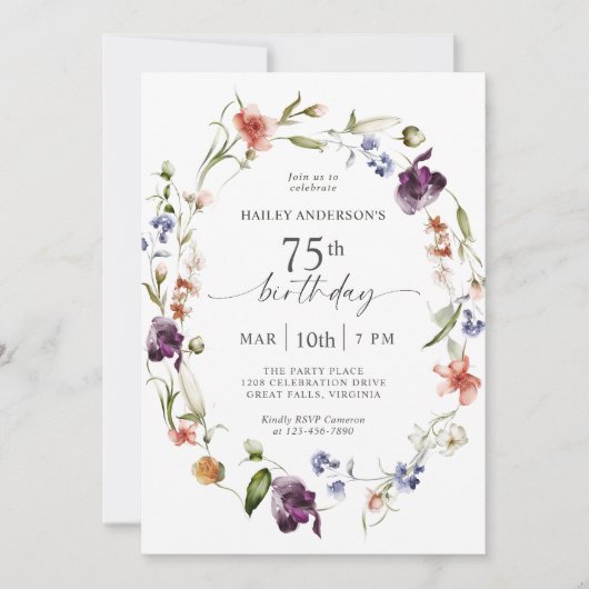 ワイルドフラワーフェミニンフローラ75th誕生日パーティー 招待状 (正面)