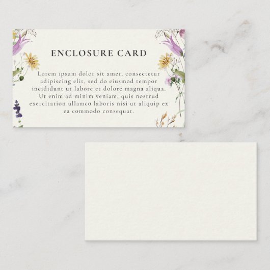 ワイルドフラワーフェミニンブライダルシャワーエンクロージャカード エンクロージャーカード (正面/裏面)
