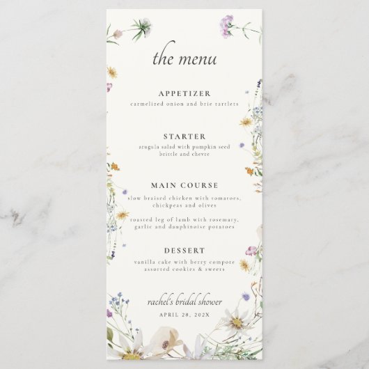 ワイルドフラワーフェミニンブライダルシャワーメニュー メニュー (正面)