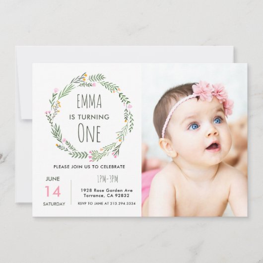 ワイルドフラワーフォトガーデン1st誕生日 招待状 (正面)