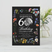 ワイルドフラワーフォトサプライズ60誕生日ブラック 招待状 (スタンド正面)
