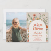 ワイルドフラワーフォトサード誕生日招待状 招待状 (正面)