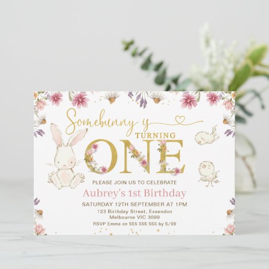 ワイルドフラワーフォトバニーの誕生日 招待状 (スタンド正面)