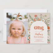 ワイルドフラワーフォトファースト誕生日招待状 招待状 (正面)