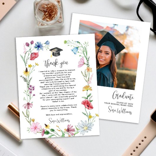 ワイルドフラワーフォト卒業ありがとう サンキューカード