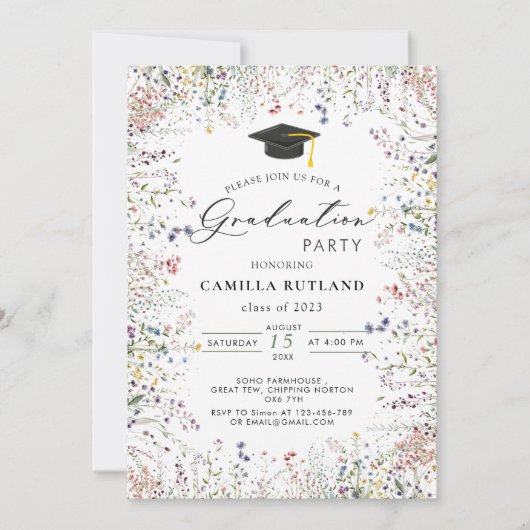 ワイルドフラワーフォト卒業パーティー 招待状 (正面)