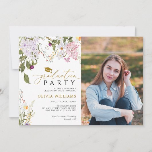 ワイルドフラワーフォト卒業パーティー 招待状 (正面)