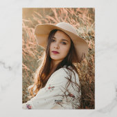 ワイルドフラワーフォト卒業パーティ実在ーバラ金ゴールド 箔招待状 (裏面)