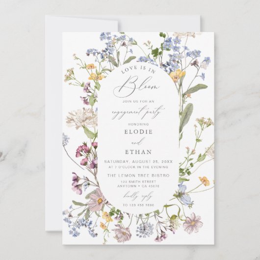 ワイルドフラワーフォト婚約パーティ招待状フローラ 招待状 (正面)