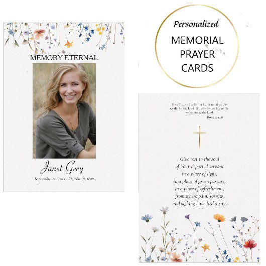 ワイルドフラワーフォト正教会の葬儀祈りの言葉カード プレイスカード