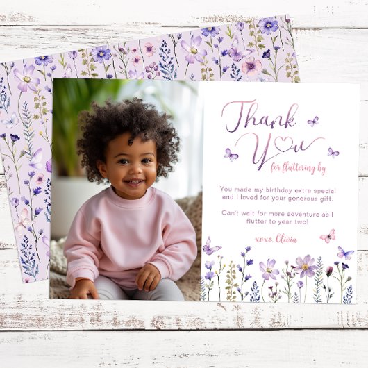 ワイルドフラワーフォト誕生日サンキューカード サンキューカード