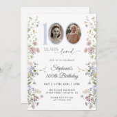 ワイルドフラワーフォト100誕生日 招待状 (正面/裏面)