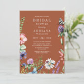 ワイルドフラワーフォトQRコードテラコッタブライダルシャワー 招待状 (スタンド正面)