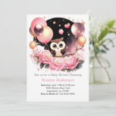 ワイルドフラワーフクロウウッドランドピンクの女の子ベビーシャワー 招待状 (スタンド正面)