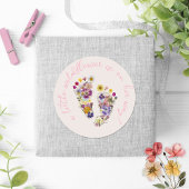 ワイルドフラワーフットプリントピンクガールベビーシャワー ラウンドシール