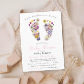 ワイルドフラワーフットプリントフローラベビーガールシャワー 招待状