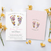 ワイルドフラワーフットプリントフローラベビーガールシャワー 招待状