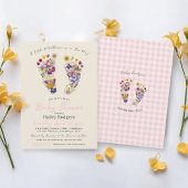 ワイルドフラワーフットプリントベージュベビーガールシャワー 招待状