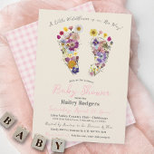 ワイルドフラワーフットプリントベージュベビーガールシャワー 招待状