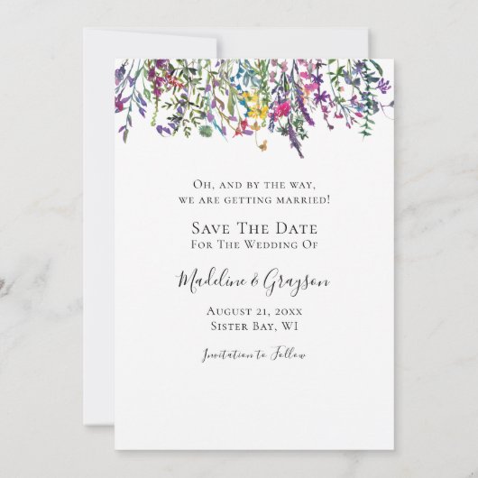 ワイルドフラワーフリードリンク白黒結婚ズ セーブザデート (裏面)