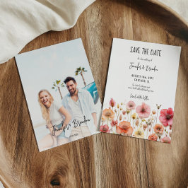 ワイルドフラワーフレッシュプレス日付写真を保存 招待状