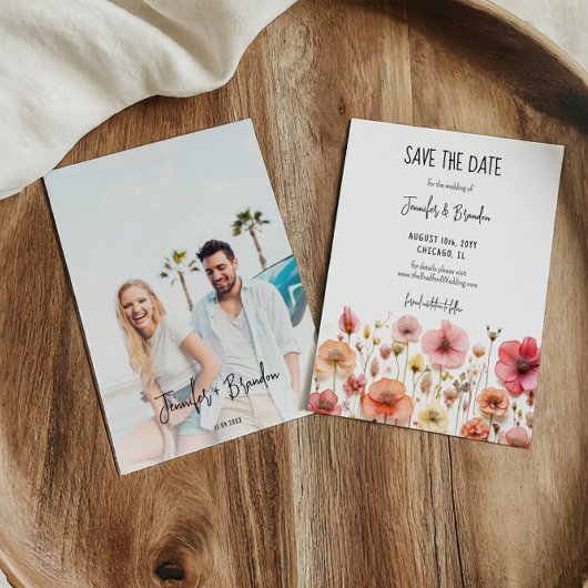 ワイルドフラワーフレッシュプレス日付写真を保存 招待状