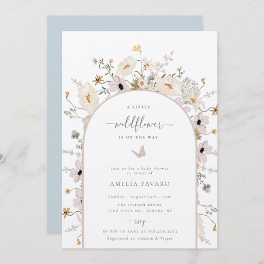 ワイルドフラワーフレームベビーシャワー招待状 招待状 (正面/裏面)