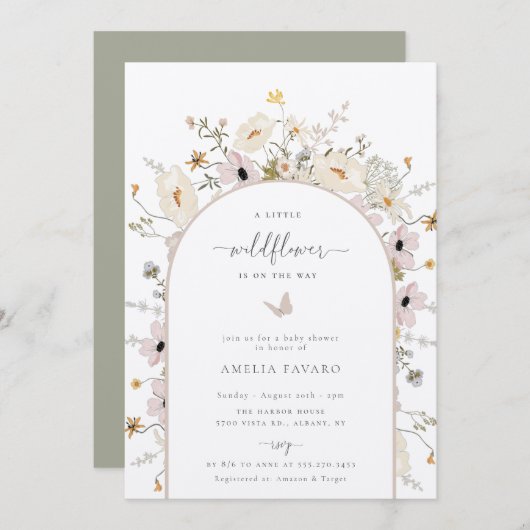 ワイルドフラワーフレームベビーシャワー招待状 招待状 (正面/裏面)
