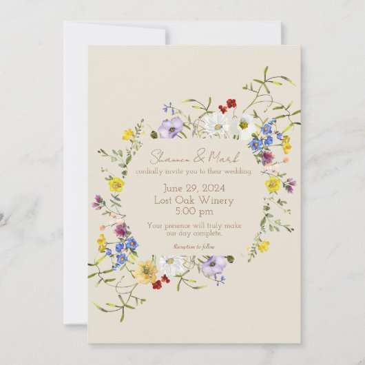 ワイルドフラワーフレーム春の結婚式招待状 招待状 (正面)