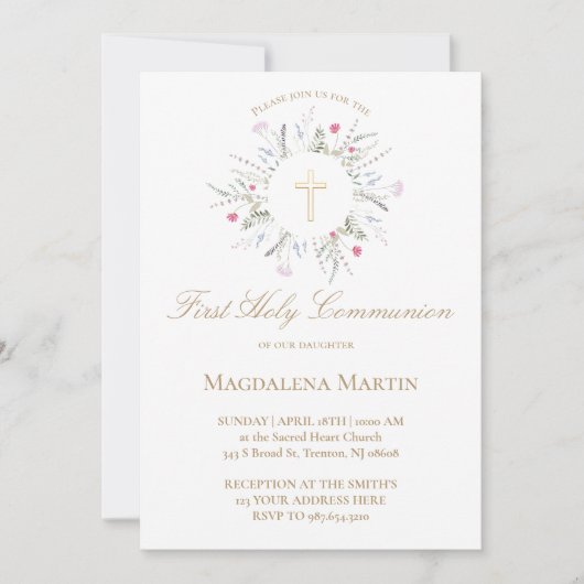 ワイルドフラワーフレーム最初の聖餐式 招待状 (正面)