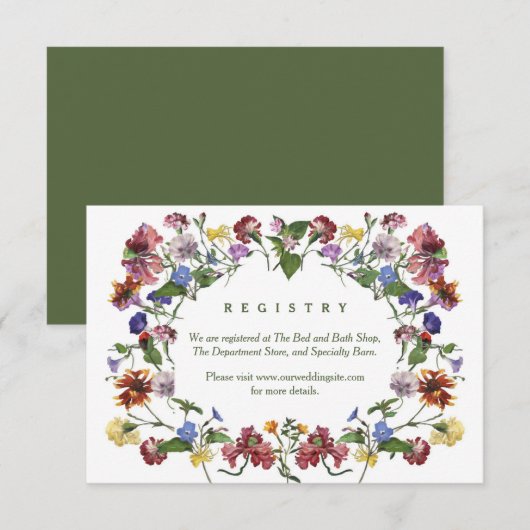 ワイルドフラワーフレーム素朴ボホウェディングレセプション エンクロージャーカード (正面/裏面)