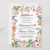 ワイルドフラワーフレーム結婚ムスリムのNikah Walima 招待状 (正面)