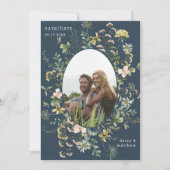 ワイルドフラワーフレーム2写真結婚のQRコードネイビーブルー セーブザデート (正面)