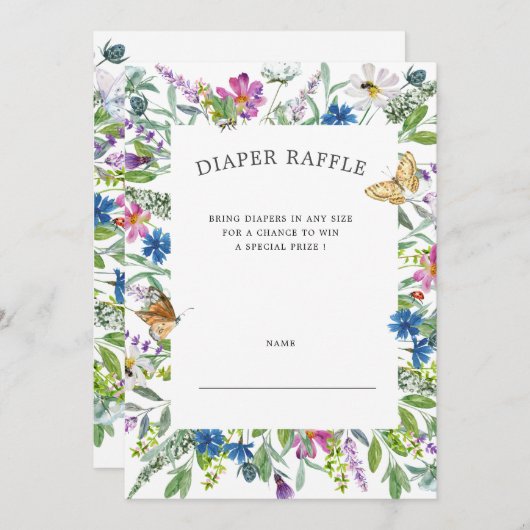 ワイルドフラワーフローラおむつラッフルチケット招待状 招待状 (正面/裏面)