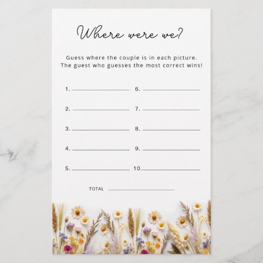 ワイルドフラワーフローラどこ我々はブライダルシャワーゲーム (正面)