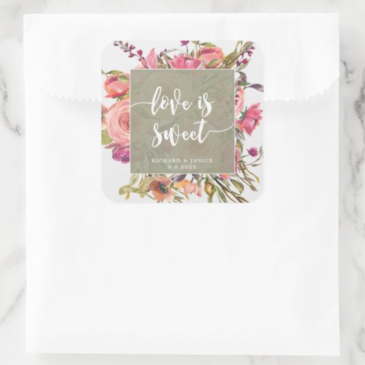 ワイルドフラワーフローラの愛は甘いステッカー結婚の愛 スクエアシール (バッグ)