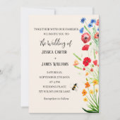 ワイルドフラワーフローラの水の色ボホ素朴の結婚色 招待状 (正面)