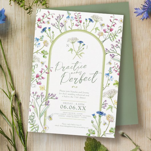 ワイルドフラワーフローラの水彩画結婚のリハーサル 招待状