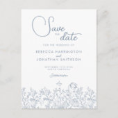 ワイルドフラワーフローラほこりっぽいブルーウェディング日付を保存 インビテーションポストカード (正面)
