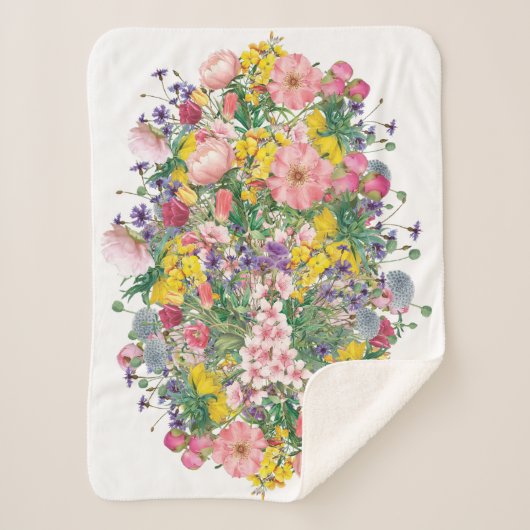 ワイルドフラワーフローラアクセントコージーコテージコアスタイル シェルパブランケット (正面)