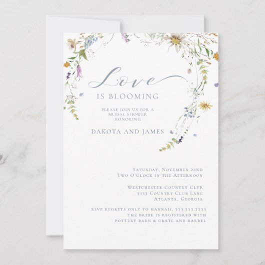 ワイルドフラワーフローラカップルブライダルシャワー 招待状 (正面)