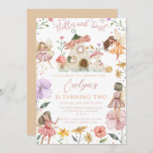 ワイルドフラワーフローラガーデンガールフェアリー誕生日 招待状 (正面/裏面)